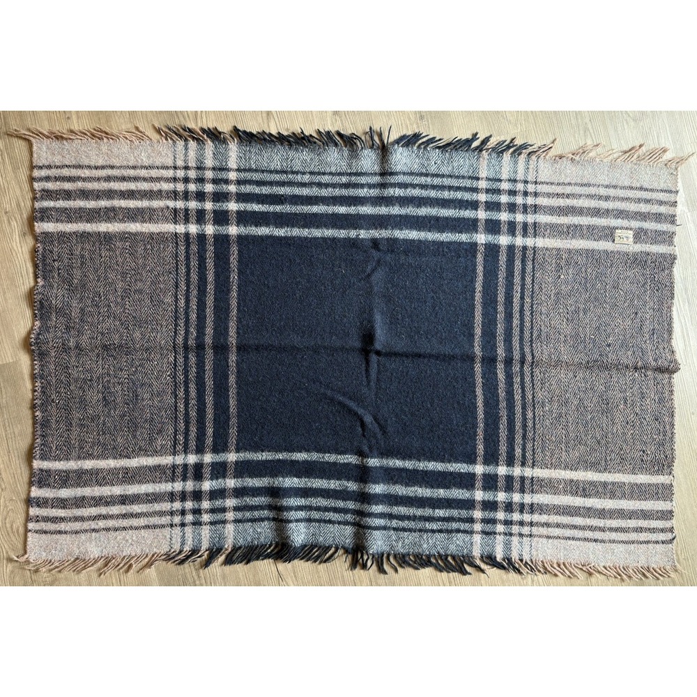 Vintage Avoca Handweavers Ireland 100% Wool Plaid Throw Blanket Shawl 36x57 Blue
